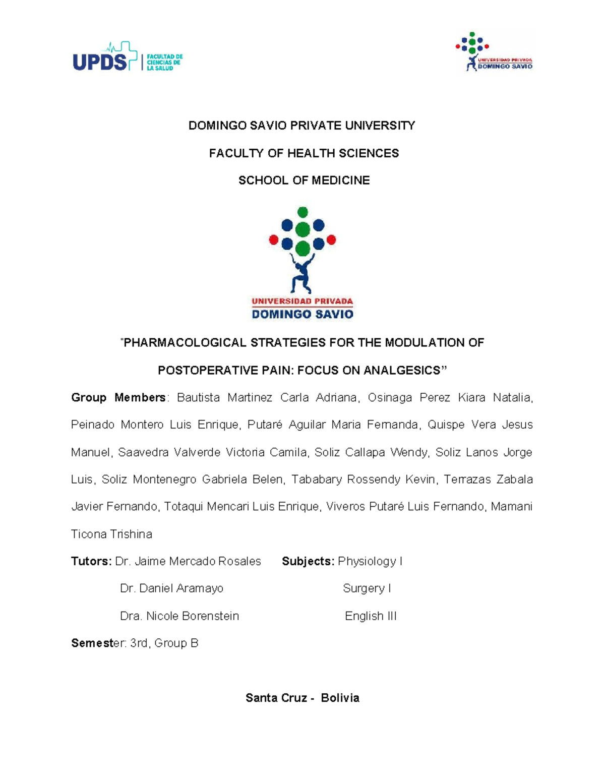 3ro B2 - Pharmacological Strategies for Postoperative Pain Control:  Analgesics - Studocu