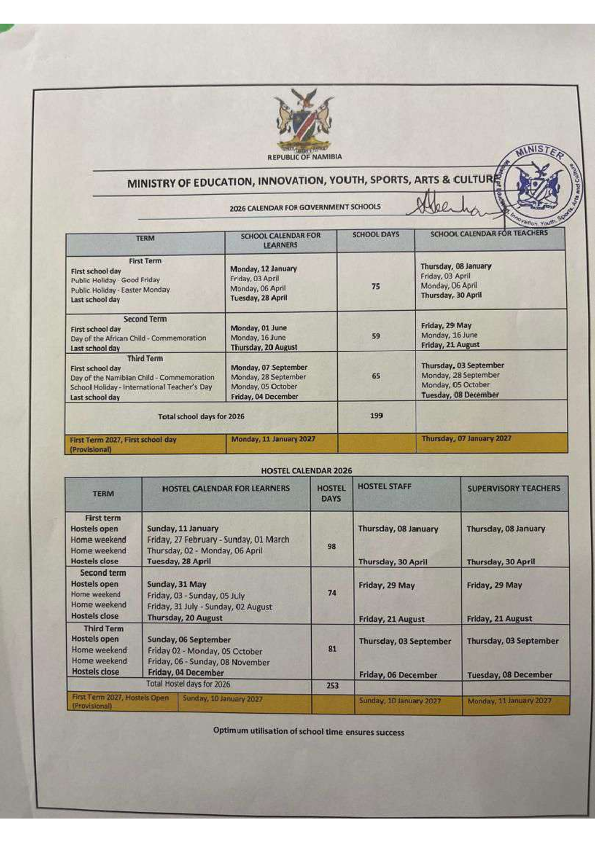 2026 School Calendar For Government Schools Hostels Studocu