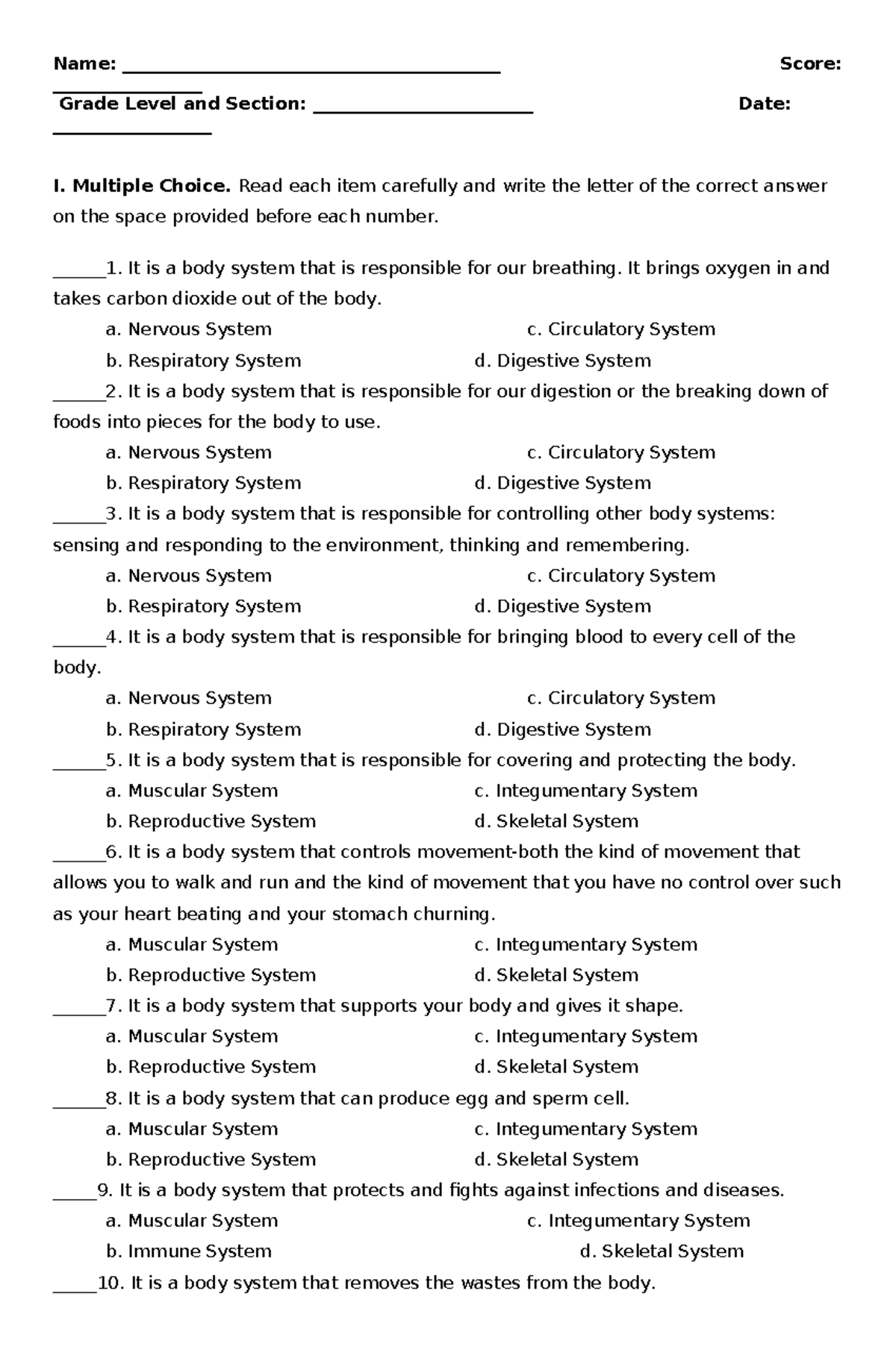 2nd Monthly Exam Answer Key - Science 6 - Studocu