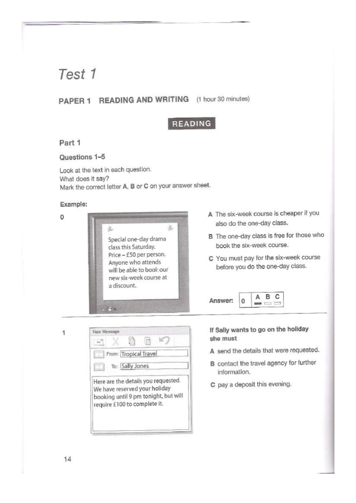 PET 8 Test 1 Reading and Writing Practice Questions - Studocu