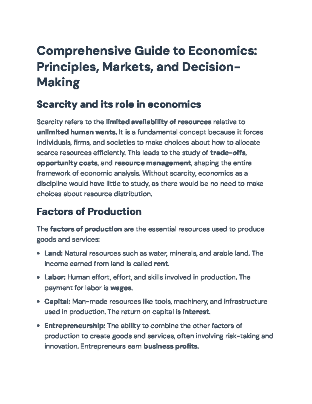 Comprehensive Economics Guide: Principles, Markets, and Decision-Making ...