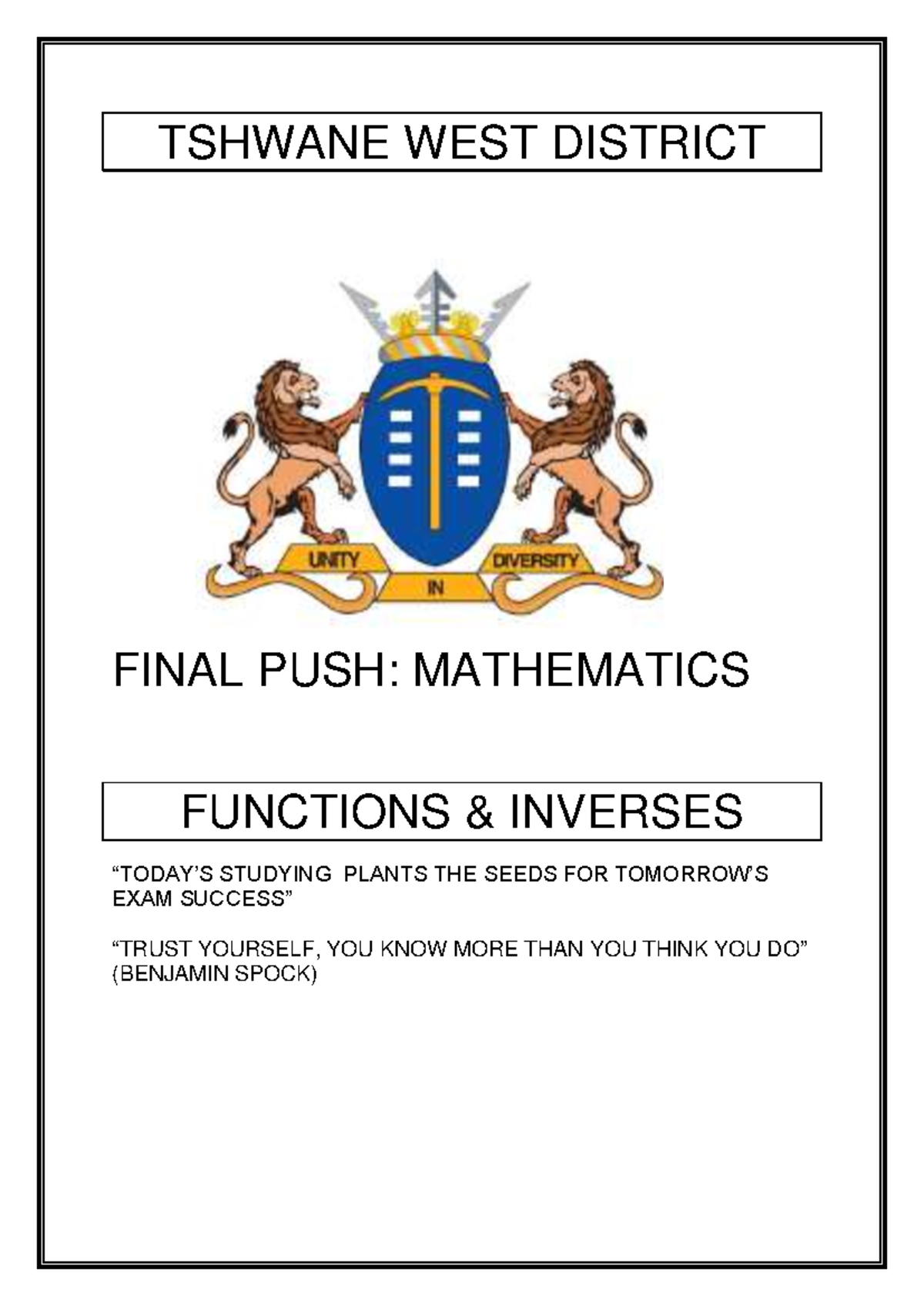 Final PUSH: Functions & Inverses Study Guide for Mathematics - Studocu