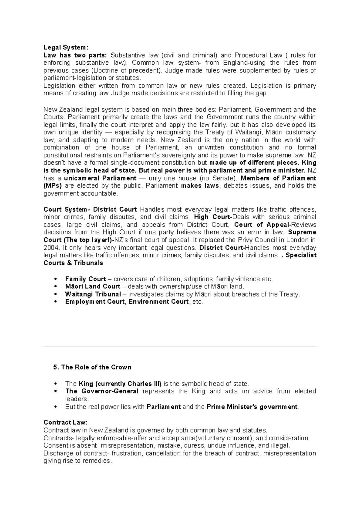 Legal System Overview: NZ Law, Treaty of Waitangi, and Contract Law ...