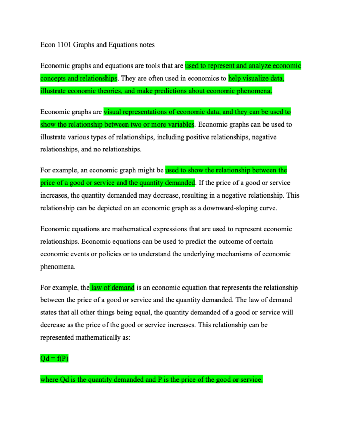 Graphs and equations - ECON 1101 LECTURE NOTES - Econ 1101 Graphs and ...