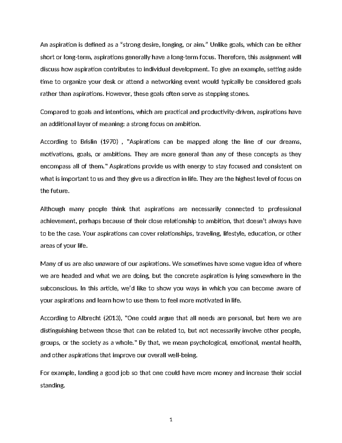 Aspirations and Their Role in Personal Development - Edu Content - Studocu