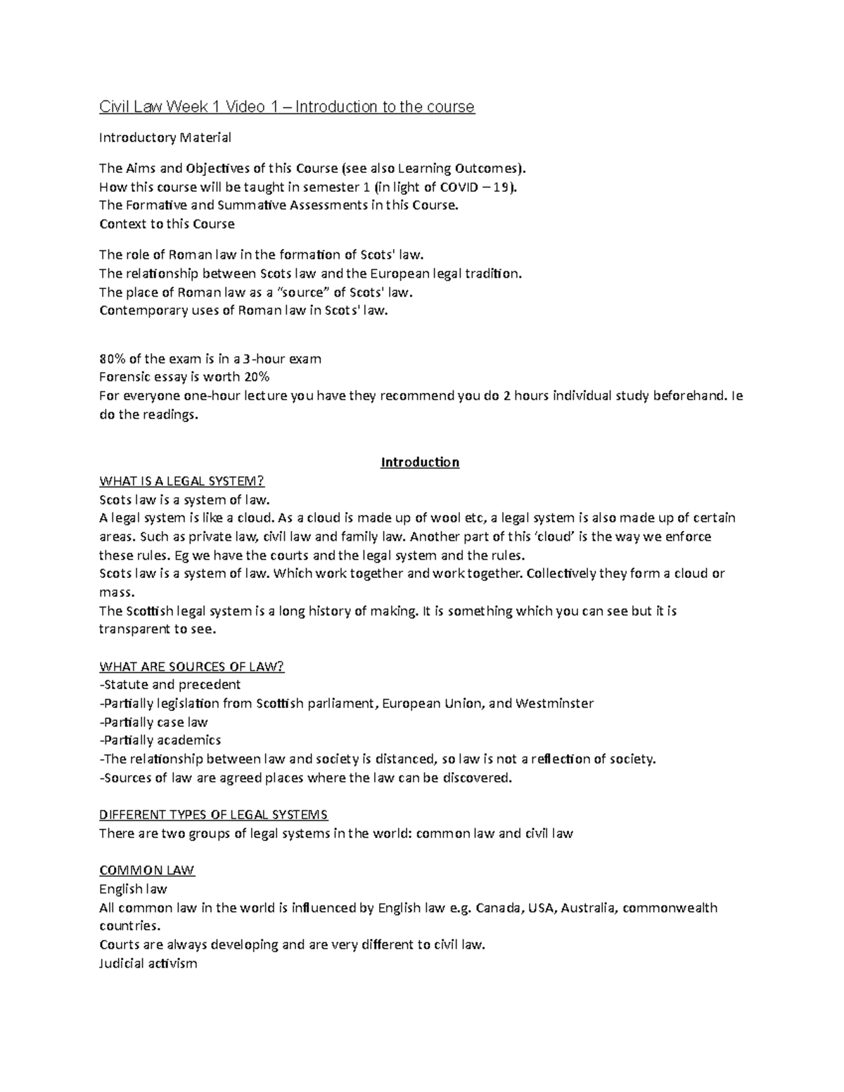 Civil Law Full Course Notes (LAW101) - Semester 1 Overview - Studocu