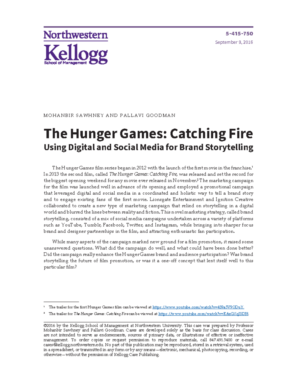 Catching Fire (5-415): Brand Storytelling through Digital Media - Studocu