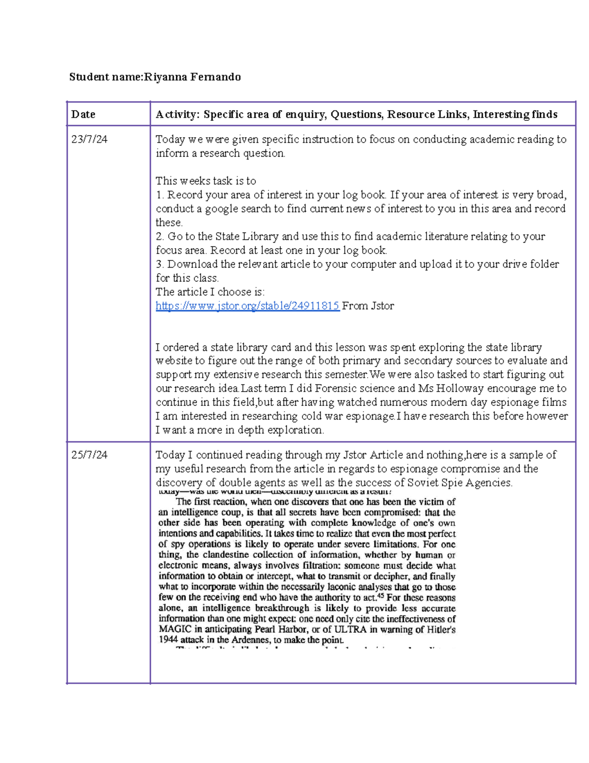 Y.E.P Research Logbook Semester 2: Cold War to Modern Espionage ...