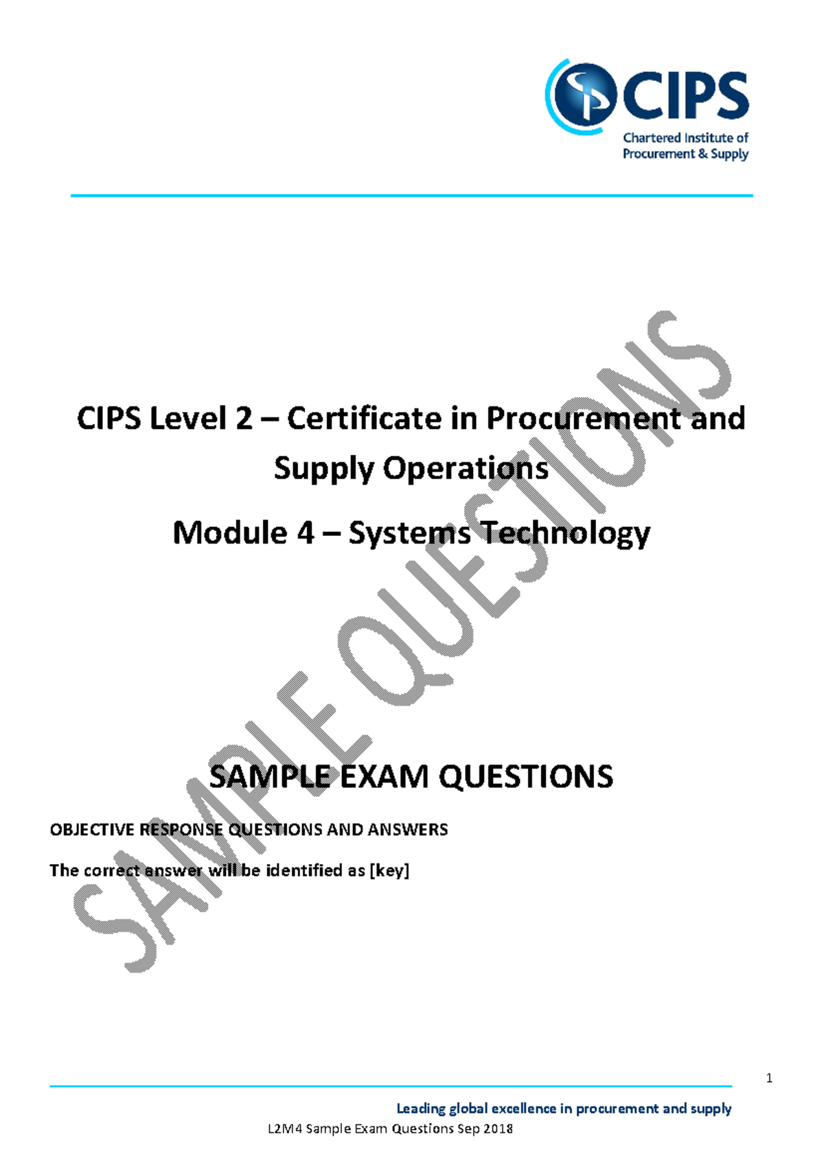 CIPS L2 M4 Sample Exam Questions - Procurement & Supply Ops - Studocu