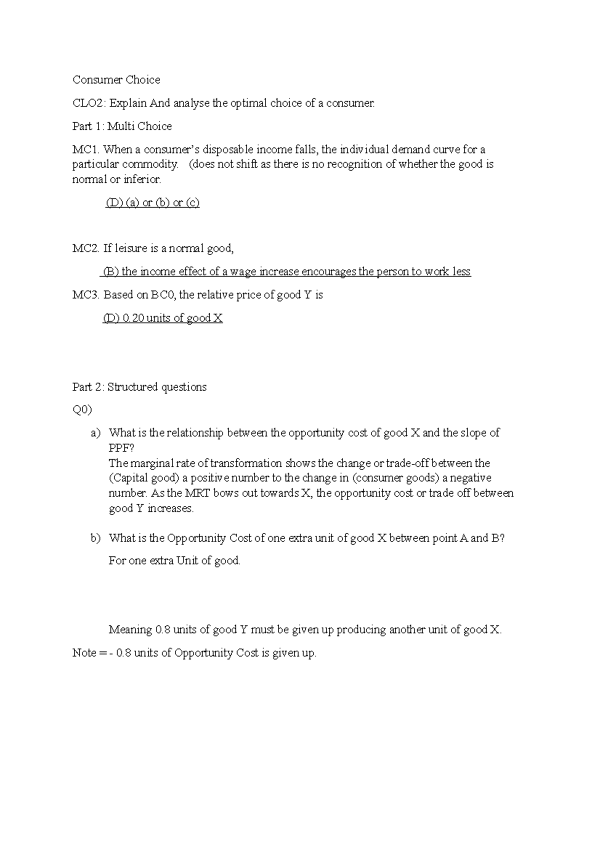 Econ Tutorial 2 - 3/3 - Consumer Choice CLO2: Explain And analyse the ...