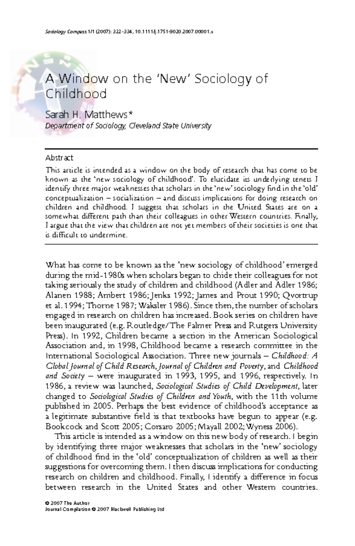 A Window into the 'New' Sociology of Childhood - SOC 101 Insights - Studocu