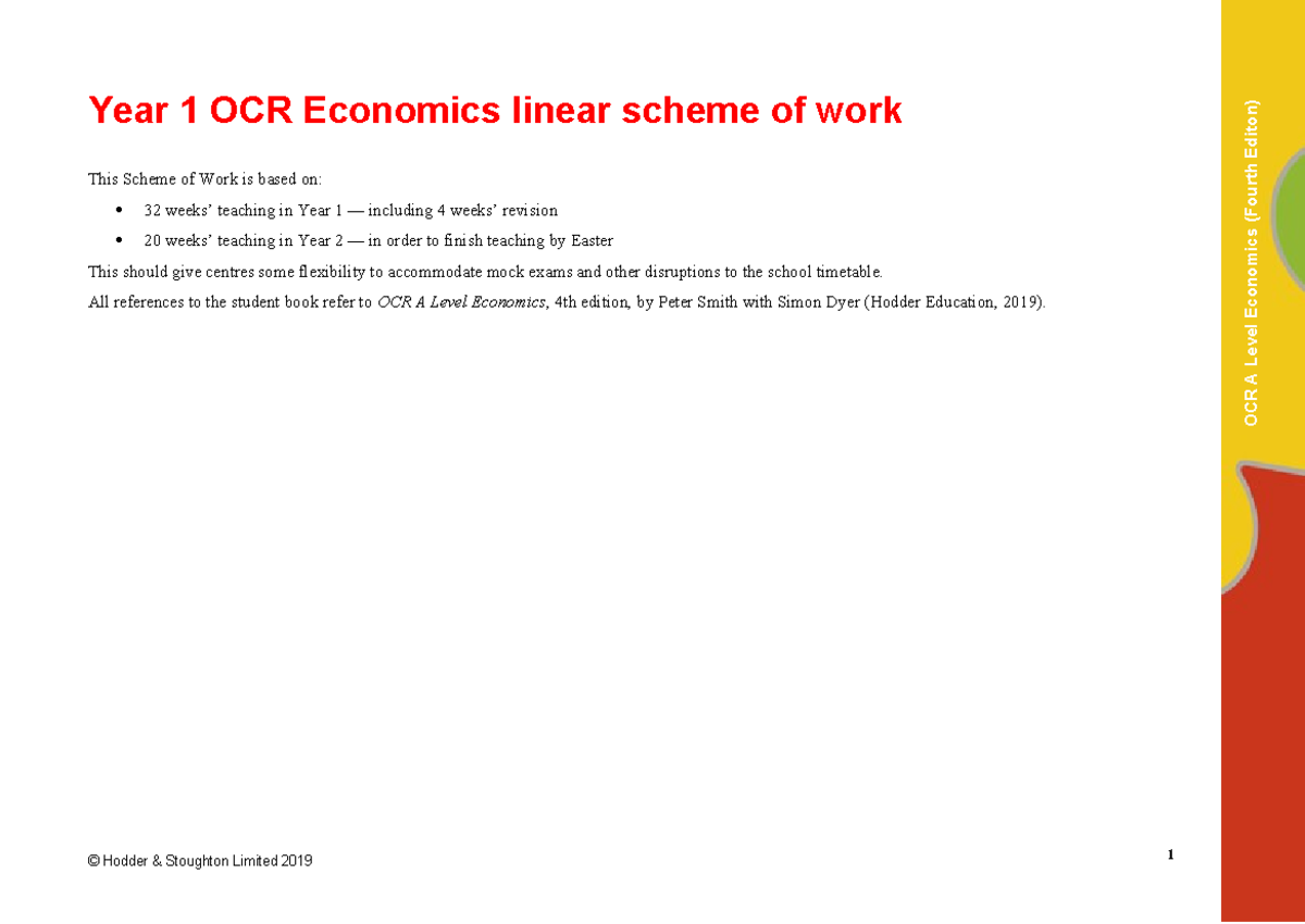 OCR A Level Economics Year 1 & 2: Comprehensive Scheme of Work Guide ...