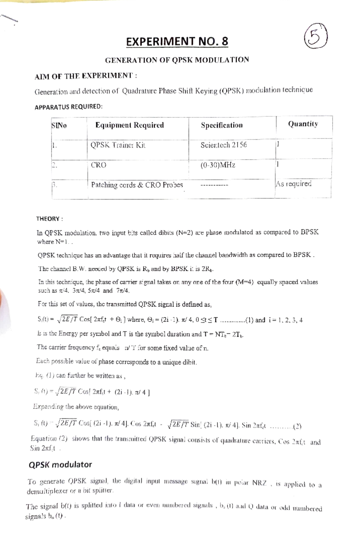 Exp-8 QPSK Modulation Techniques - Practical Lab Materials - Studocu