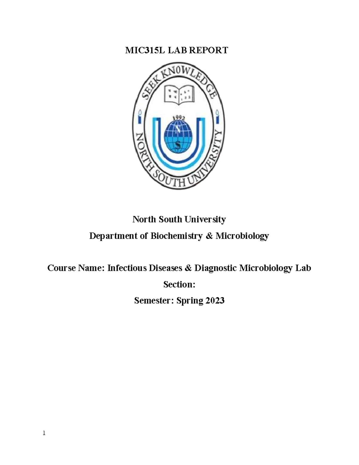 NSU MIC315L Final Lab Report on Infectious Diseases Diagnostics - Studocu