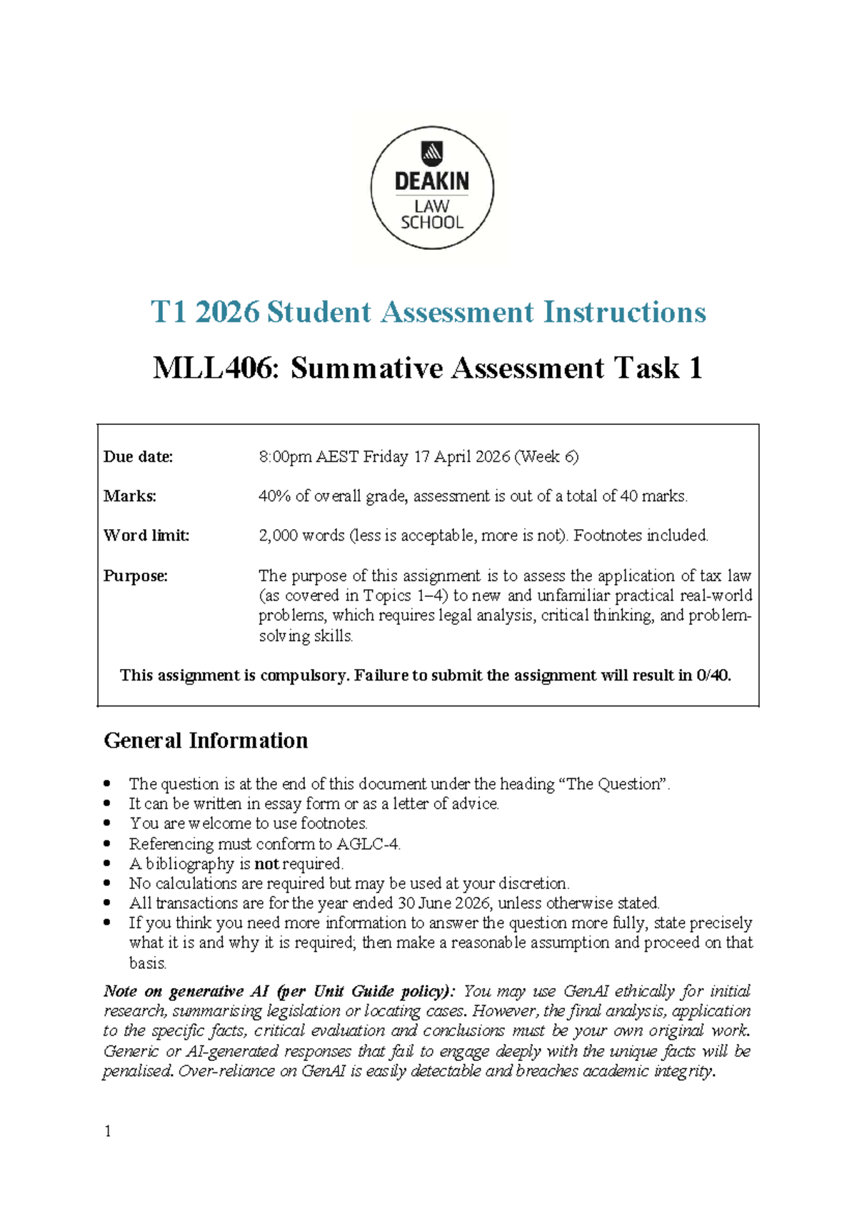 MLL406: Summative Assessment Task 1 Instructions & Guidelines - Studocu
