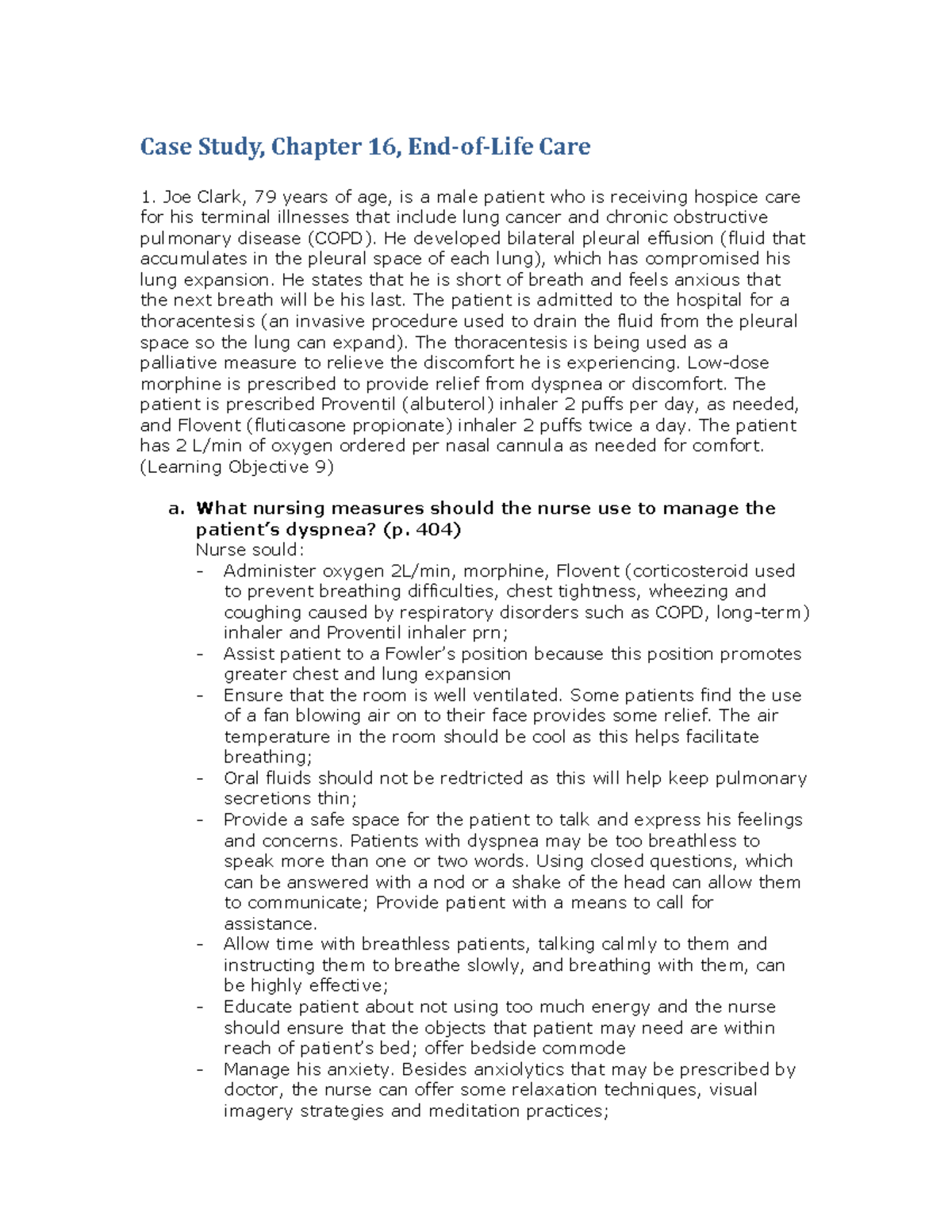 Chapter 16 End of Life Care - Case Study, Chapter 16, End-of-Life Care ...