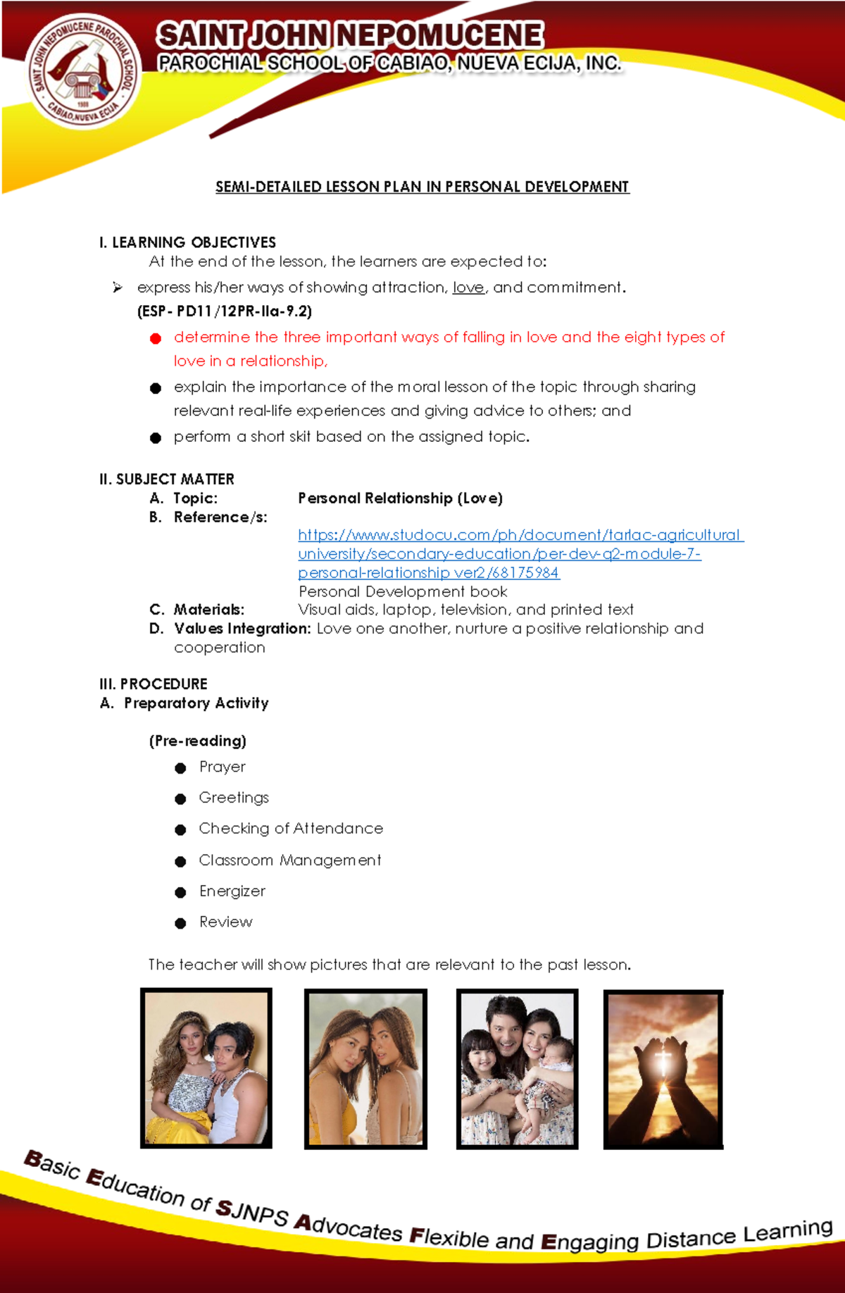 SEMI-DETAILED LESSON PLAN: Personal Development (ESP-PD11/12PR-IIa-9.2 ...