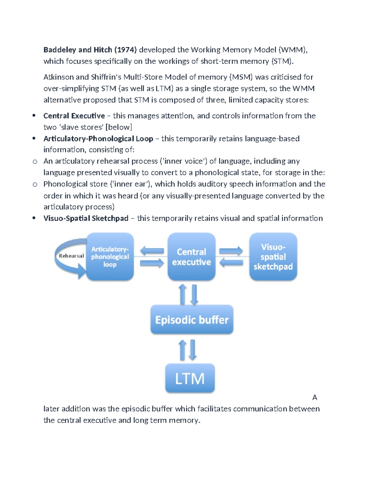 Baddeley and Hitch (1974) developed the Working Memory Model - Atkinson ...