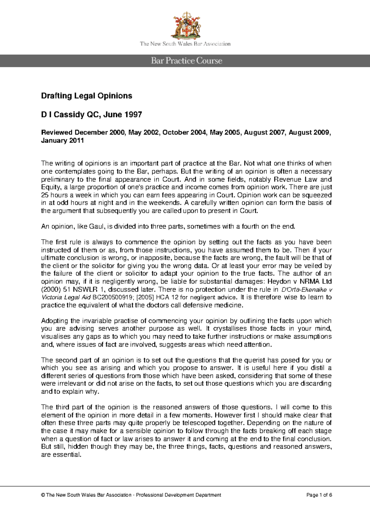 Drafting Legal Opinions: Insights from D.I. Cassidy QC - Studocu