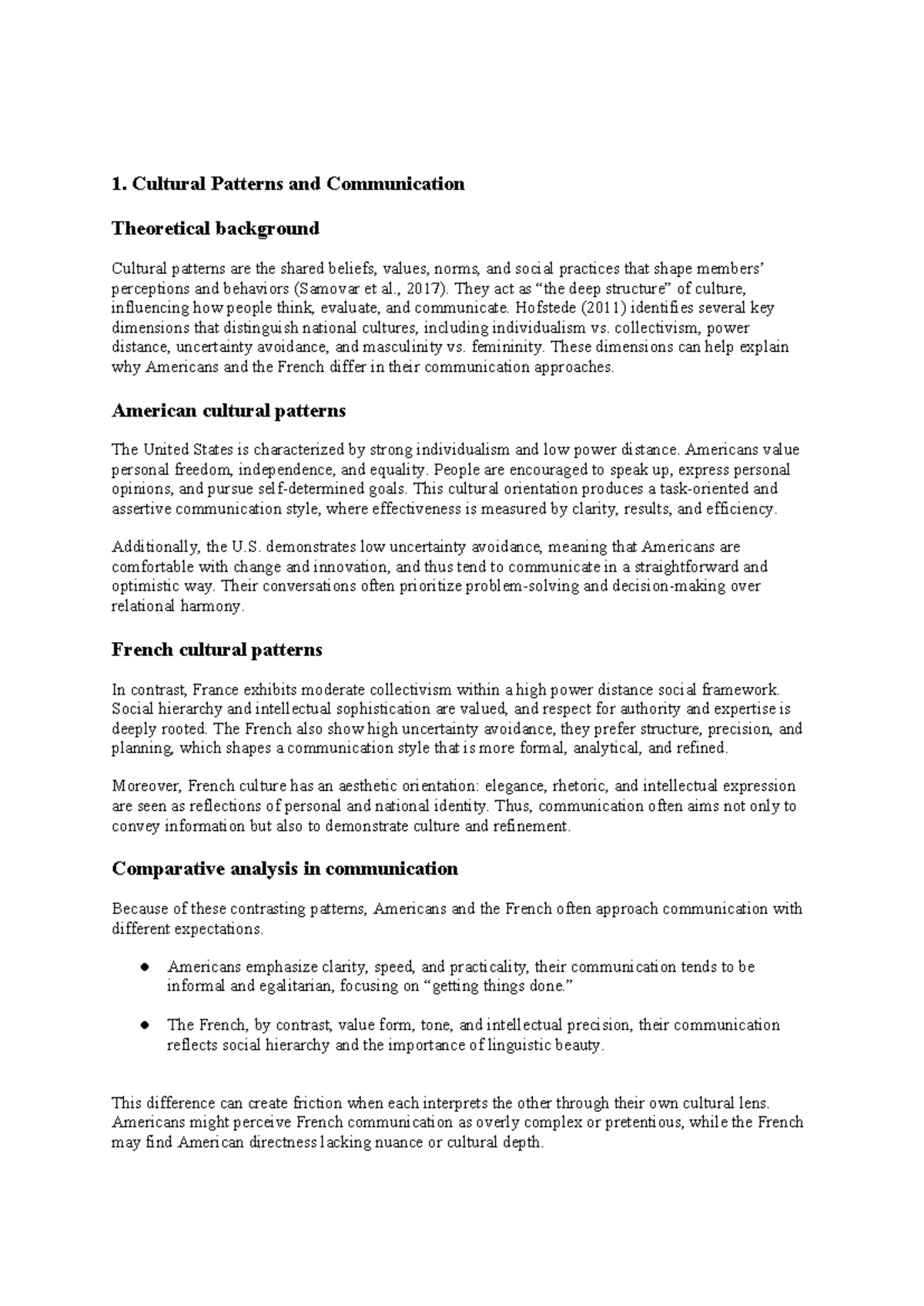 Cultural Patterns & Communication: A Comparative Study (1) - Studocu