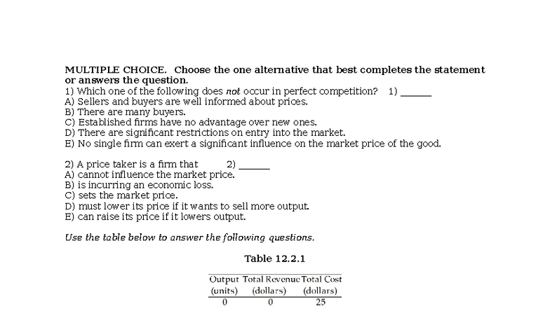 Chapter 11 Tutorial: Perfect Competition MCQs and Concepts - Studocu