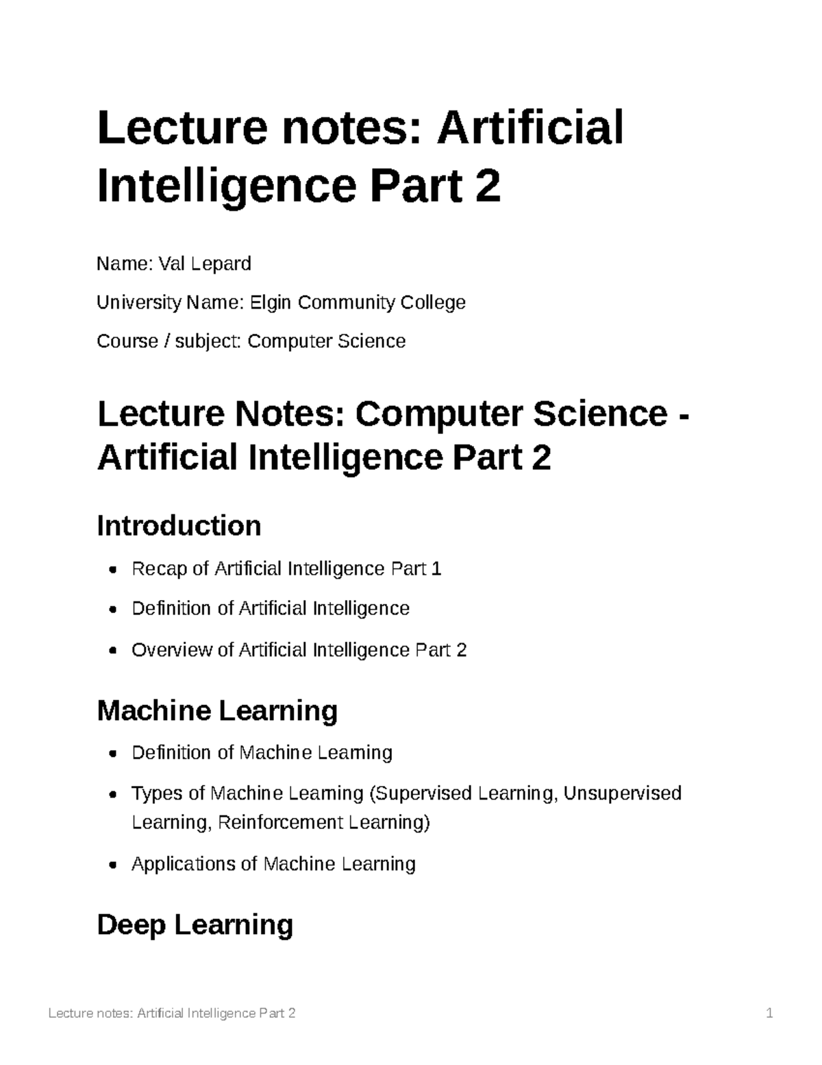 Lecture Notes: AI Concepts and Applications Part 2 - CS 101 - Studocu