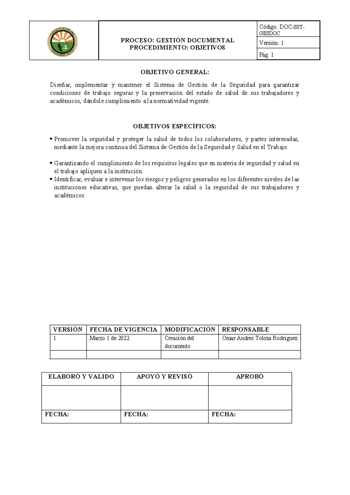 Código: DOC-SST Misión de Gestión Documental - Versión 1 - Studocu
