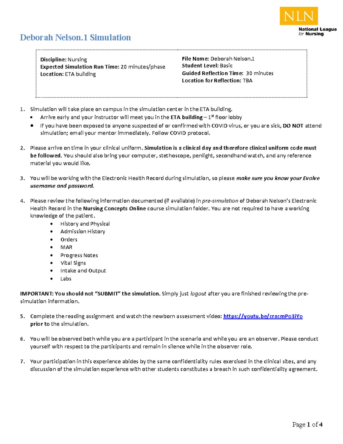 Sem1.Deborah Nelson.1. Student Guide. NLN - Spr 23 - Deborah Nelson ...