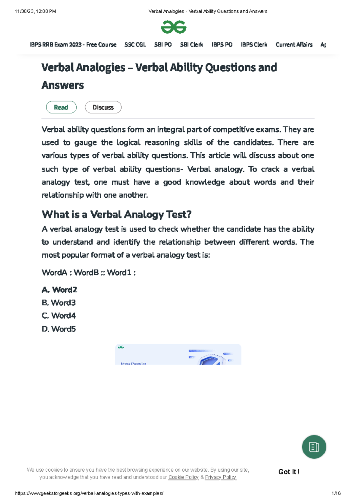 Verbal Analogy - Verbal Ability Q&A for Competitive Exams 1 - Studocu
