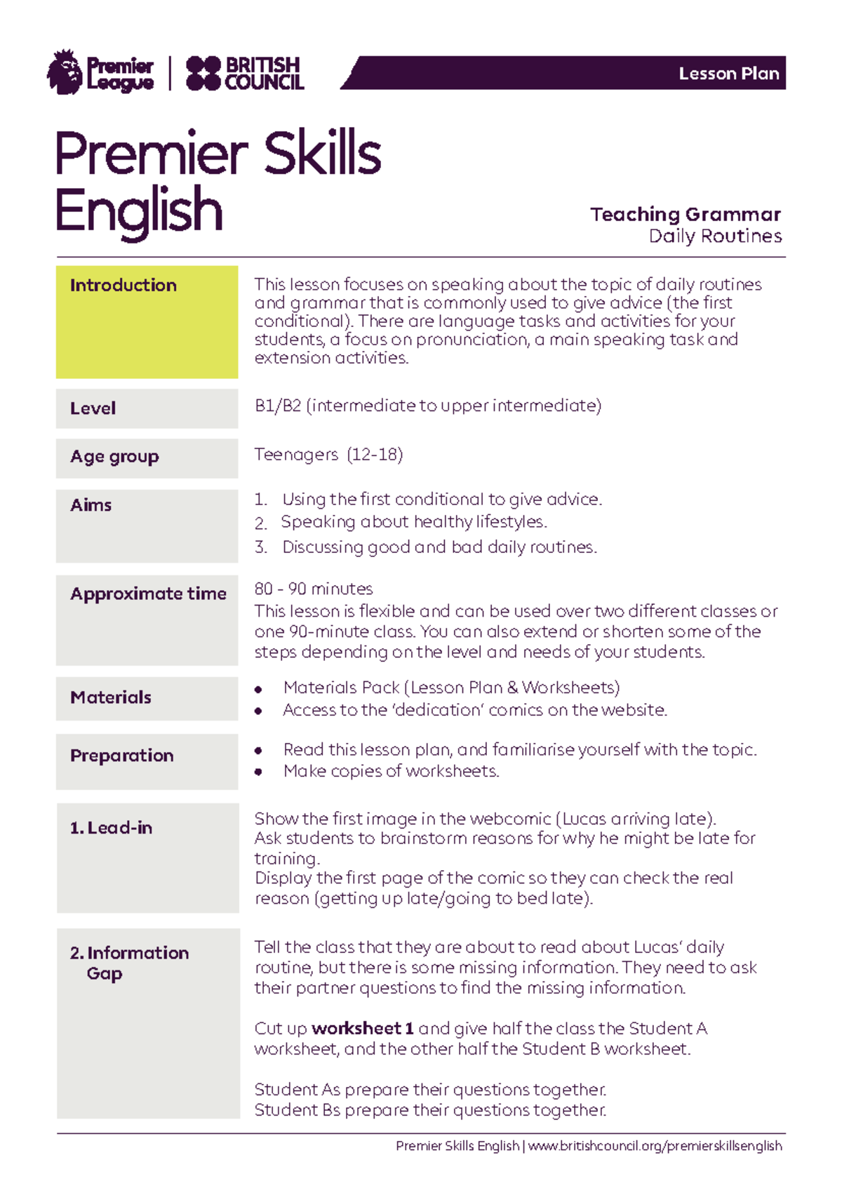 Premier Skills English Lesson Plan: Teaching Grammar & Daily Routines ...