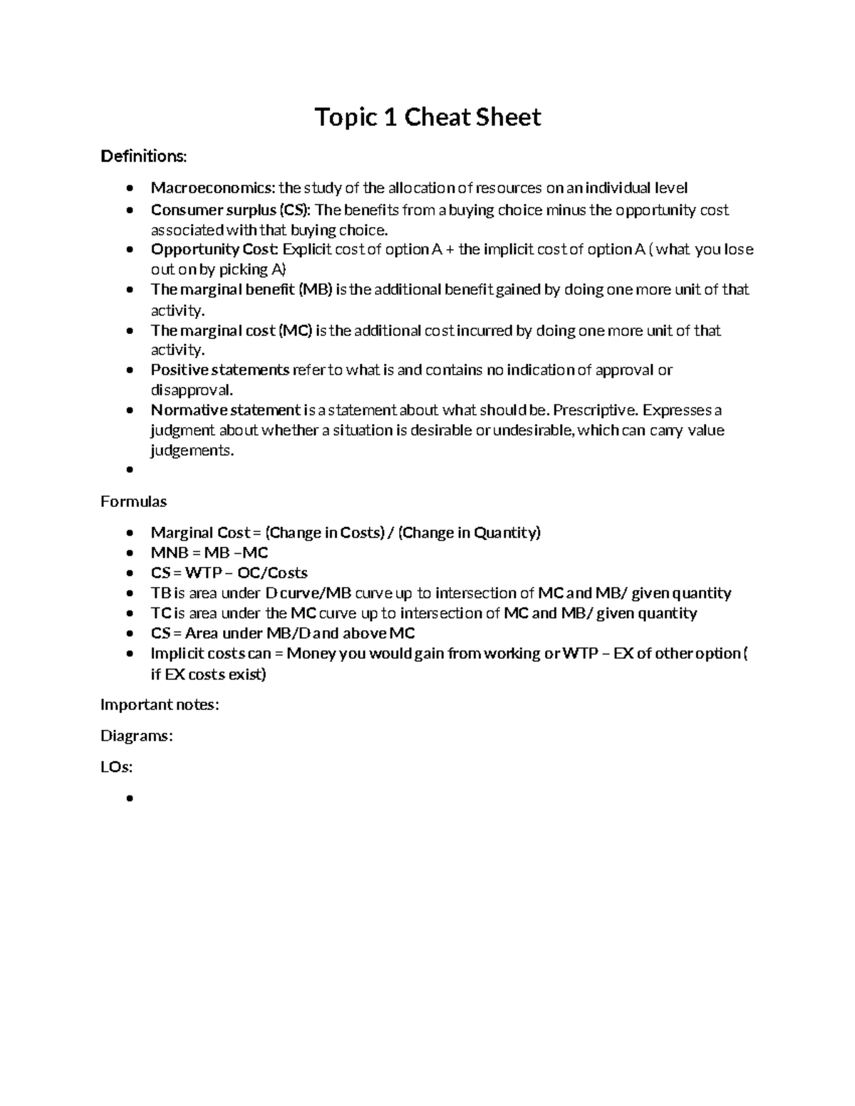ECON 103 Final Exam Comprehensive Review: Key Concepts and Formulas ...