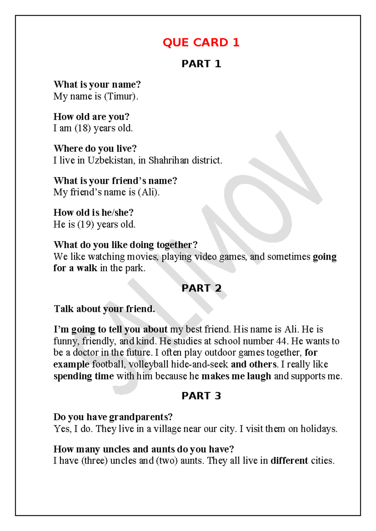 Beginner Speaking: Personal Introductions and Family Talks - Studocu
