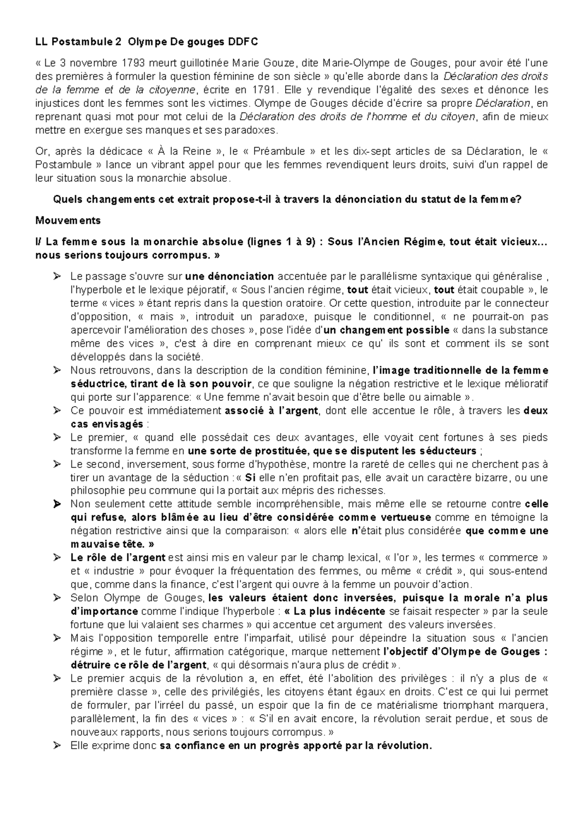 LL DDFC Olympe de Gouges : Analyse du Postambule et des Droits des ...