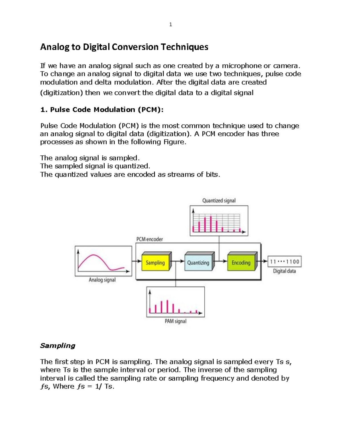 Analog to Digital Conversion Techniques: PCM & Quantization - Studocu