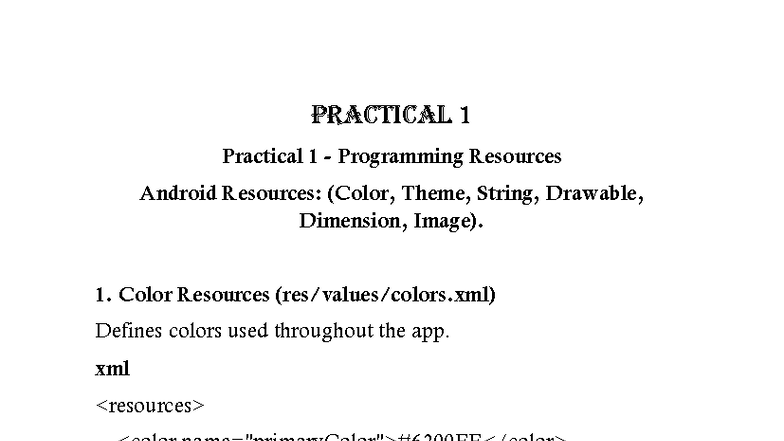 PRACTICAL 1-3 Android Programming Resources & Activities Overview - Studocu