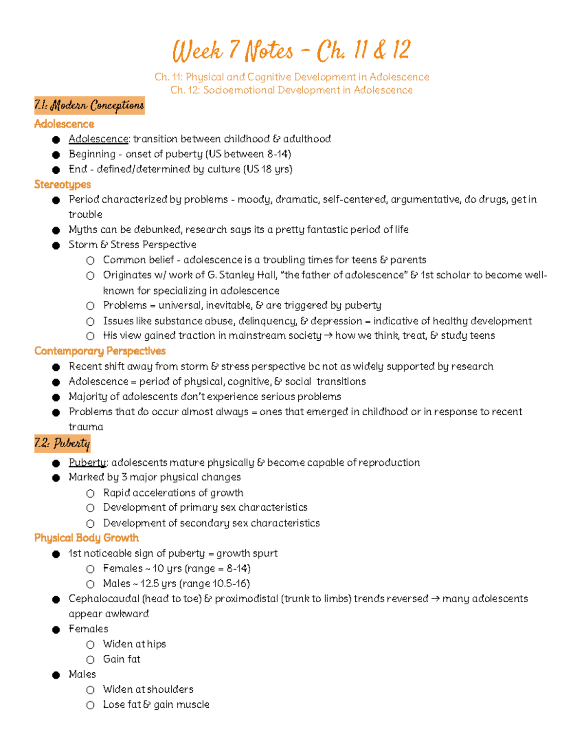 Week 7 Notes - Ch. 11 & 12 - Prof Jessica White Summer 2023 - Week 7 ...