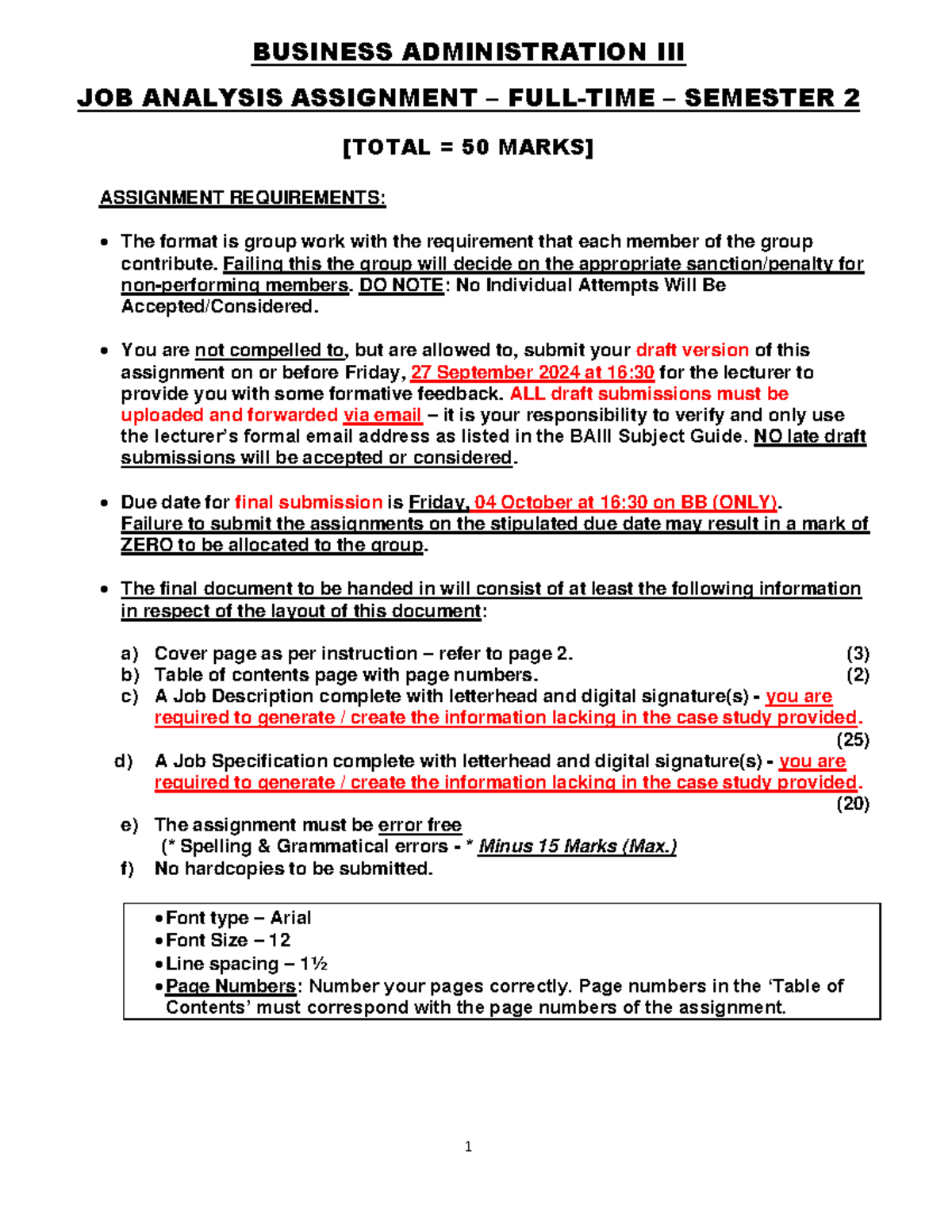 Baiii-SEM2-FT-JA Job Analysis Assignment Instructions - 2024 - Studocu
