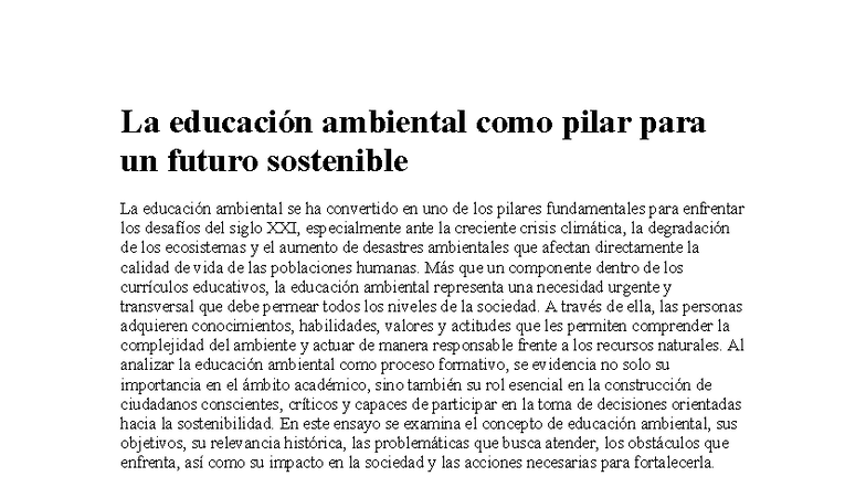 La educación ambiental: Pilar para un futuro sostenible - Studocu