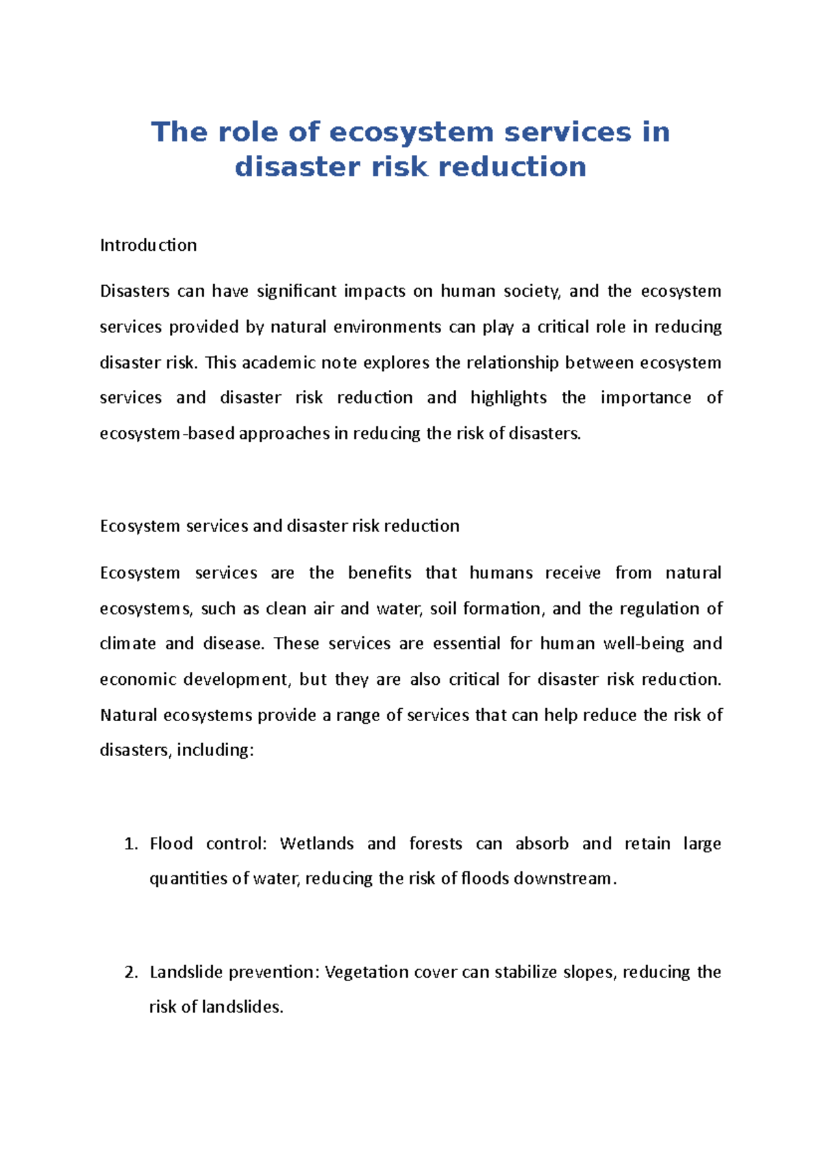 Ecosystem Services for Disaster Risk Reduction: Importance & Strategies ...