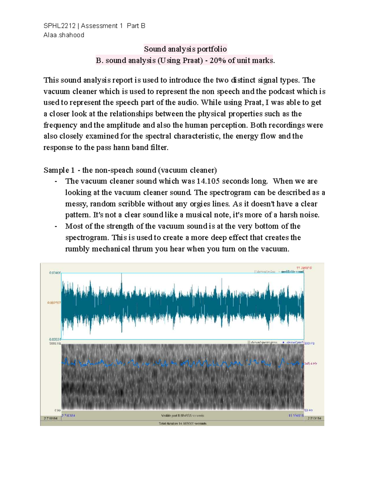 SPHL2212 Sound Analysis Portfolio: Comparing Speech & Noise - Studocu