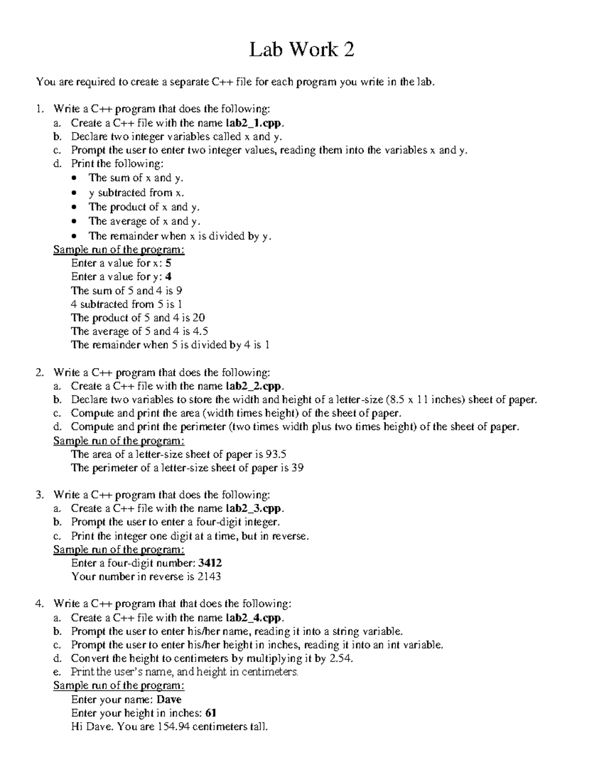 Lab 02 - C++ Programs for Basic Calculations and User Input - Studocu