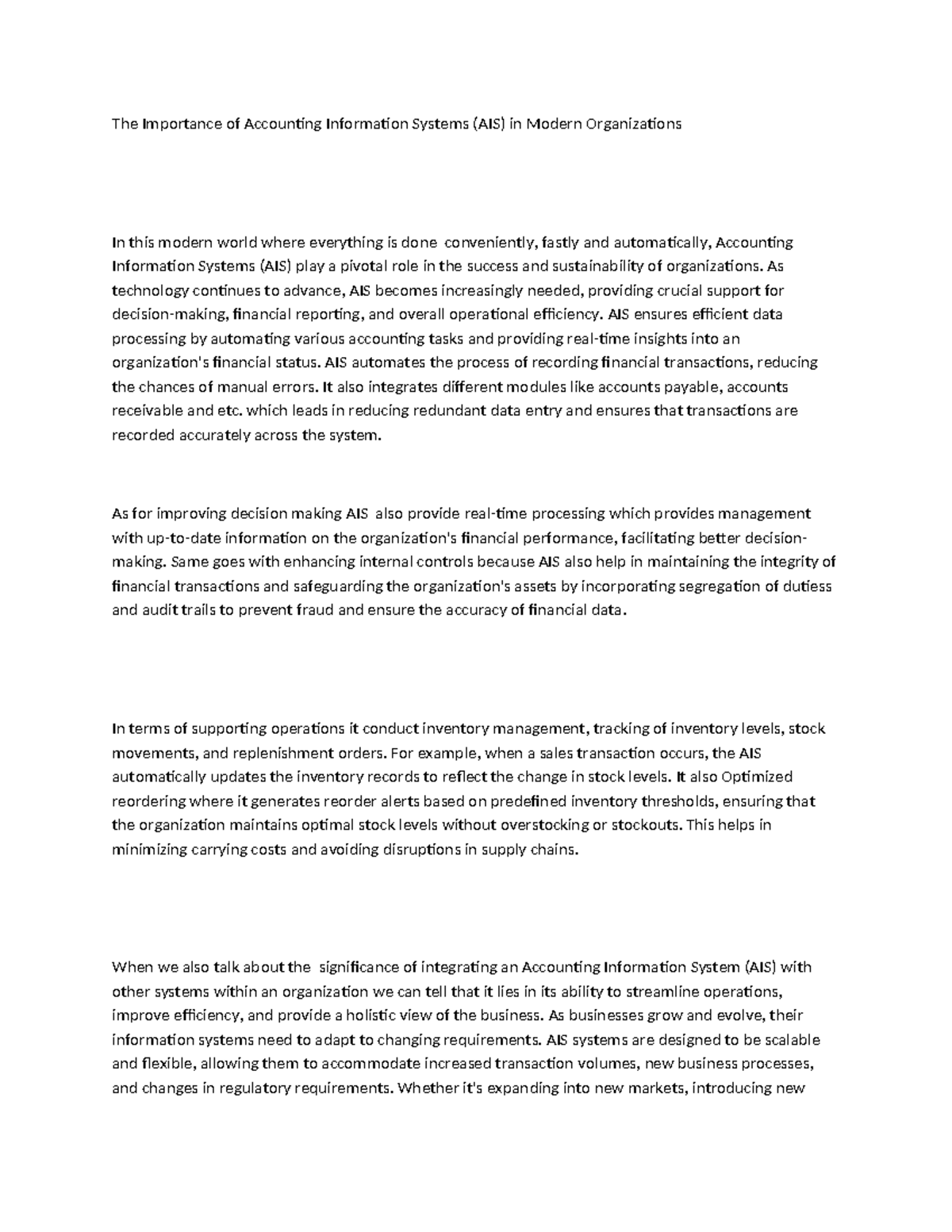 AIS: The Role of Accounting Information Systems in Modern Organizations ...