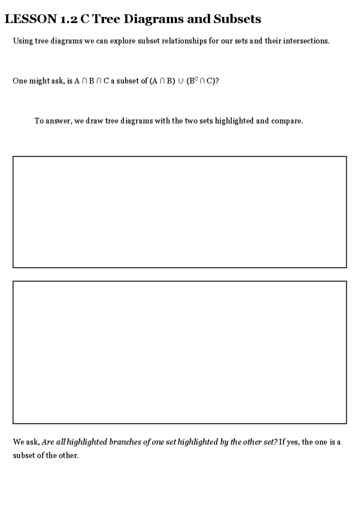 Lesson 1 - MATH 1228 - LESSON 1 C Tree Diagrams and Subsets Using tree ...
