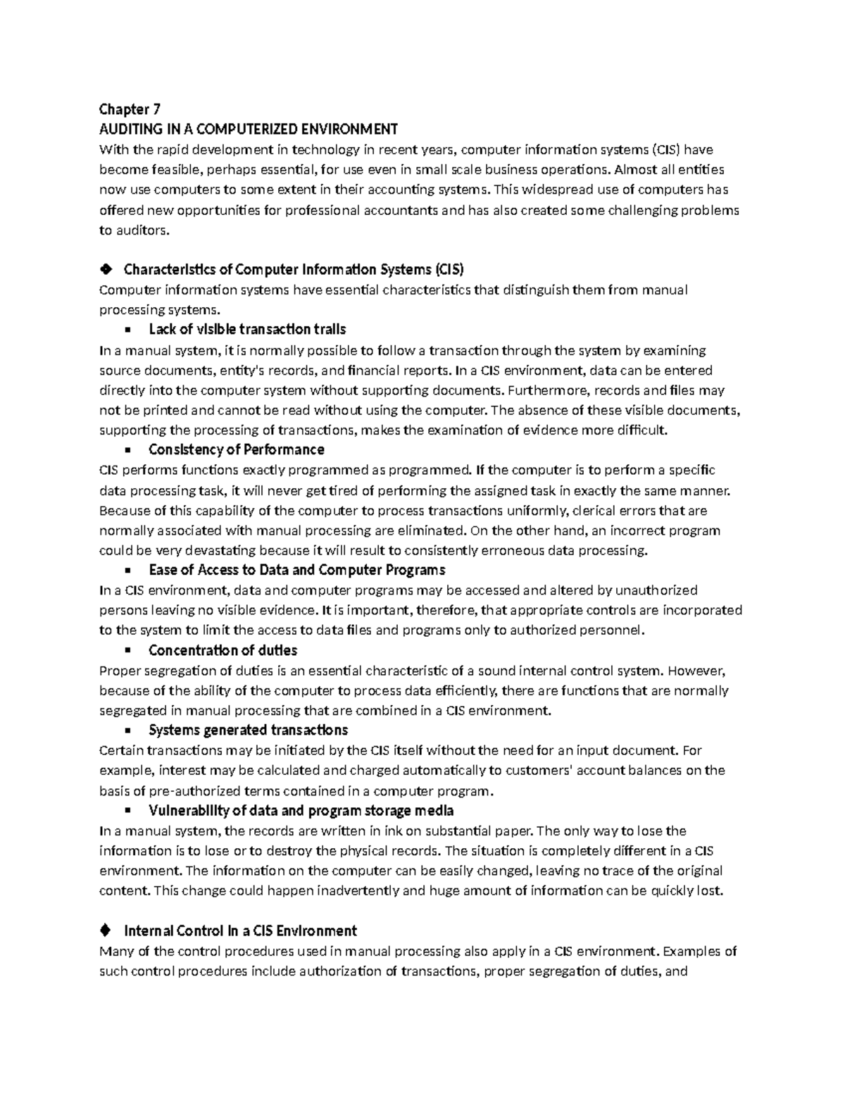 Chapter 7: Auditing in a Computerized Environment Insights and Controls ...