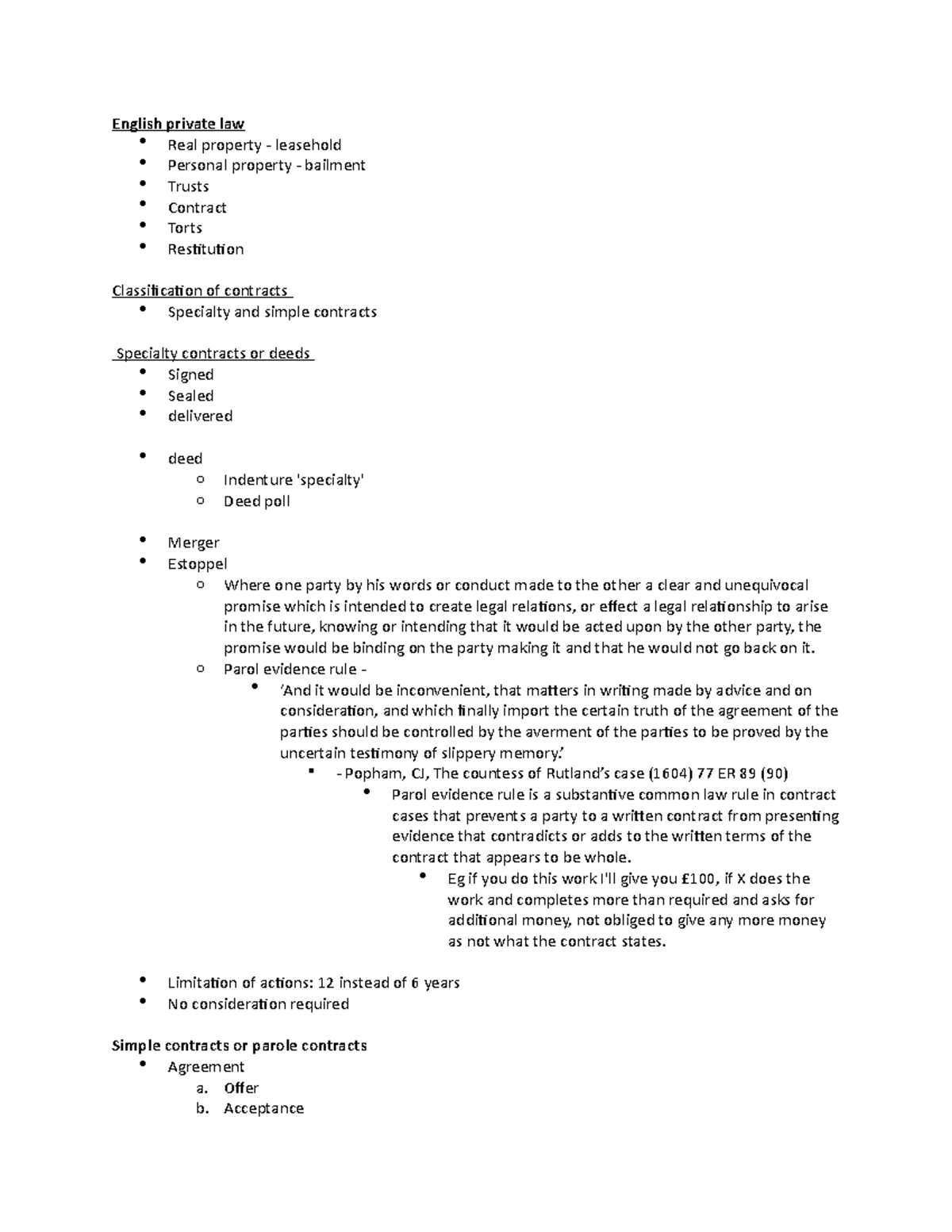 Common Law Contract Law Overview for Course C1-203 - Studeersnel