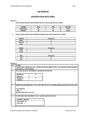 ITS665/ISP565 Data Mining Lab Exercises - Introduction to WEKA 2021 ...