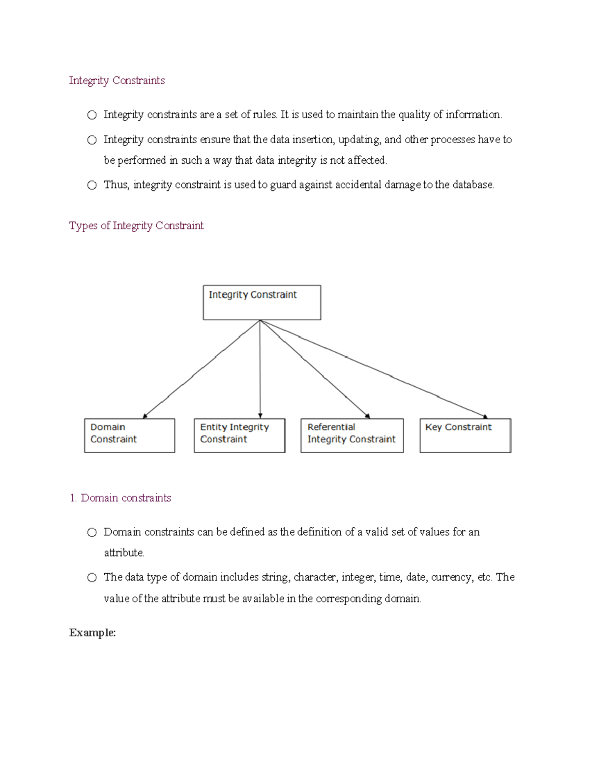 DBMS UNIT-2 - Dygdcggcig - Integrity Constraints Integrity constraints ...