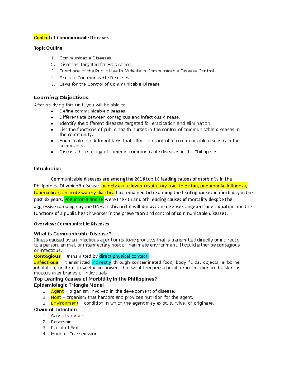 Control of Communicable Diseases: Functions, Laws, and Management - Studocu