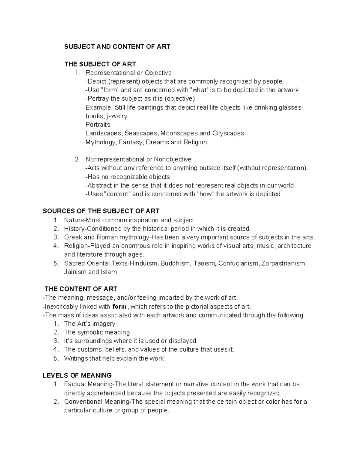 Subject and Content of Art: An Overview of Representational and - Studocu
