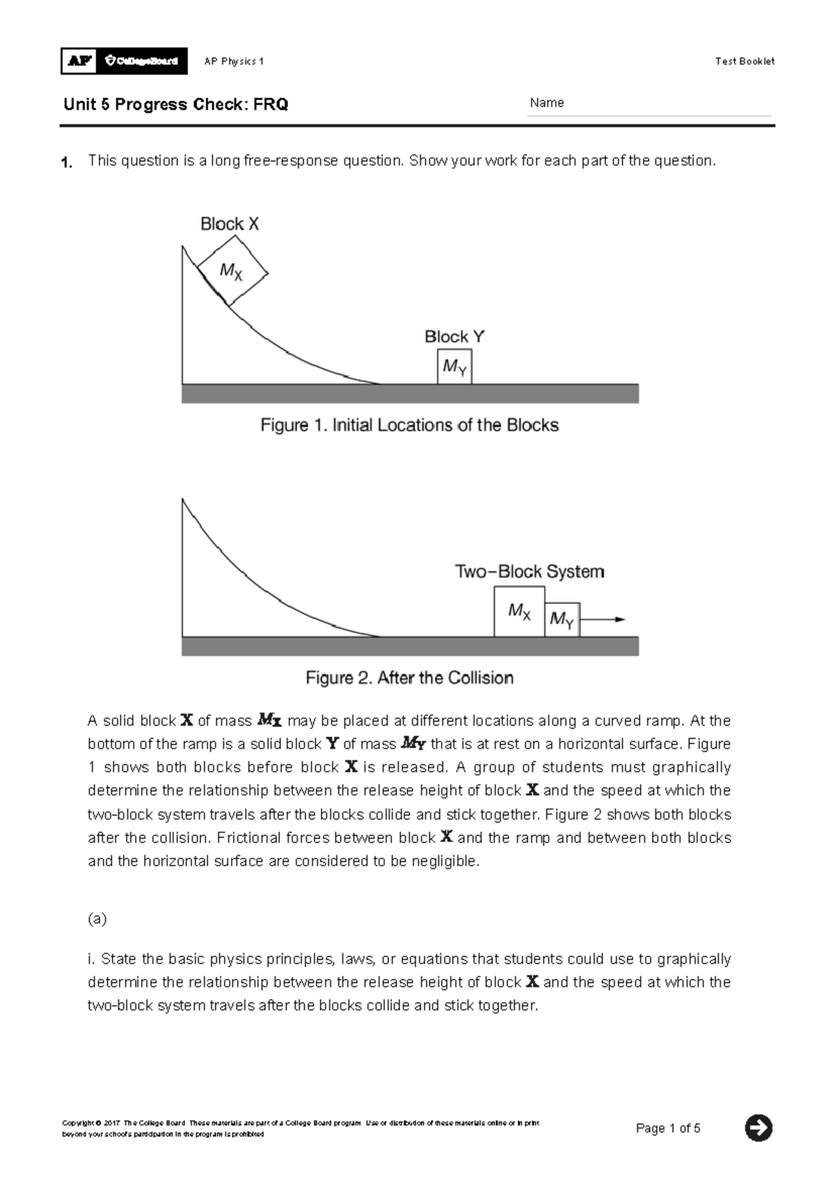 AP Physics 1 Unit 5 Progress Check: Momentum FRQ Guide - Studocu